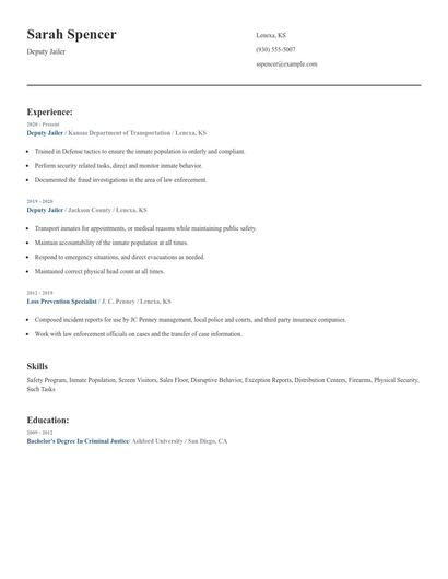 Deputy Jailer Resume