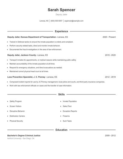 Deputy Jailer Resume