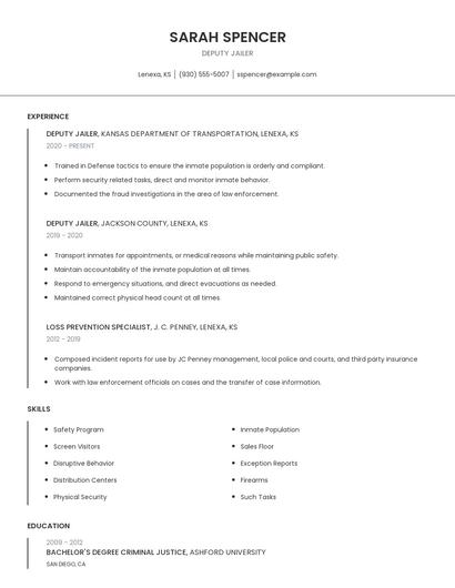 Deputy Jailer Resume