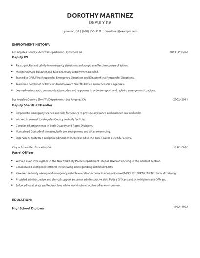 Deputy K9 Resume