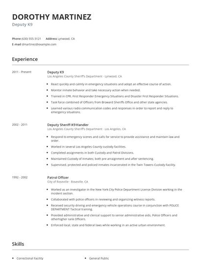 Deputy K9 Resume