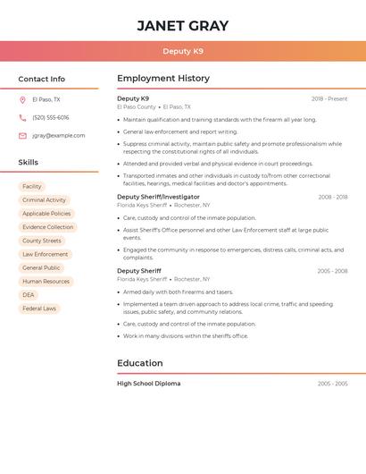 Deputy K9 Resume