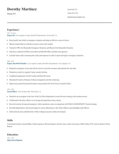 Deputy K9 Resume