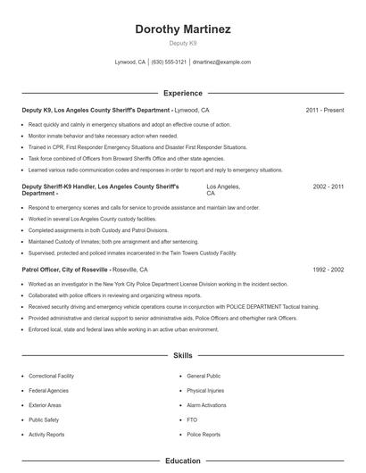 Deputy K9 Resume