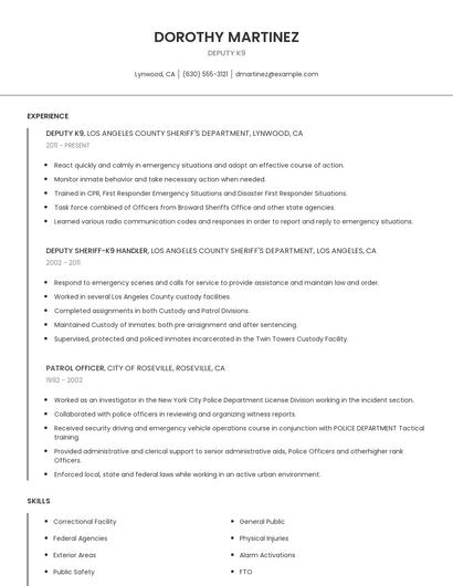 Deputy K9 Resume