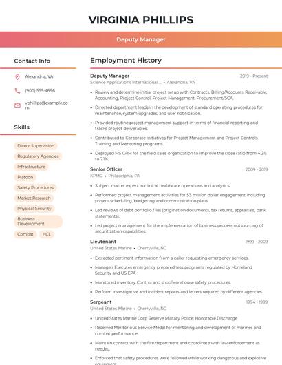 Deputy Manager Resume