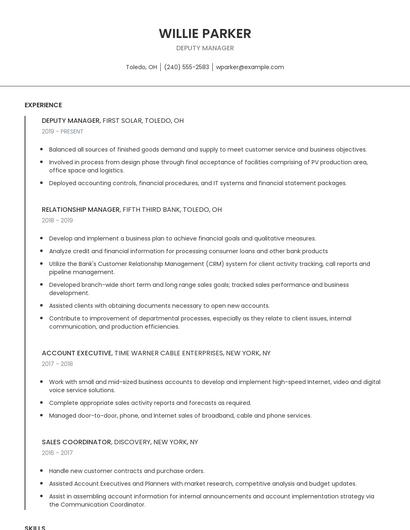 Deputy Manager Resume