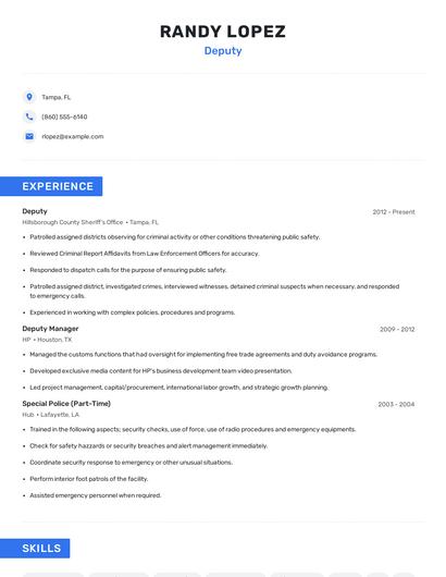 Deputy Resume