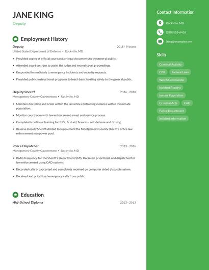 Deputy Resume