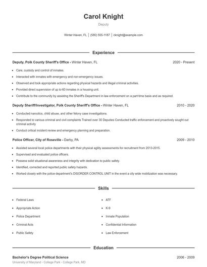 Deputy Resume