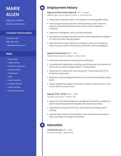 Deputy United States Marshal Resume
