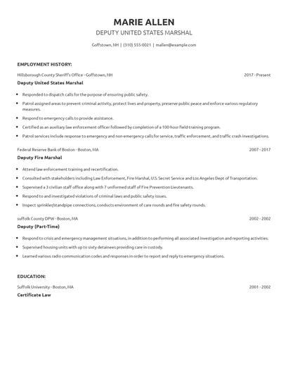 Deputy United States Marshal Resume