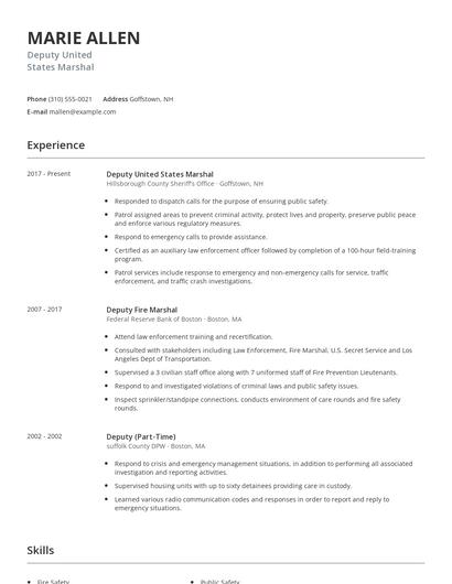 Deputy United States Marshal Resume