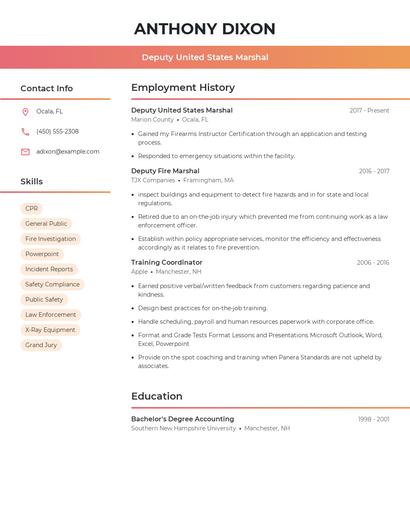 Deputy United States Marshal Resume