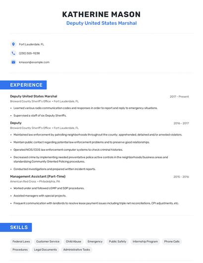 Deputy United States Marshal Resume