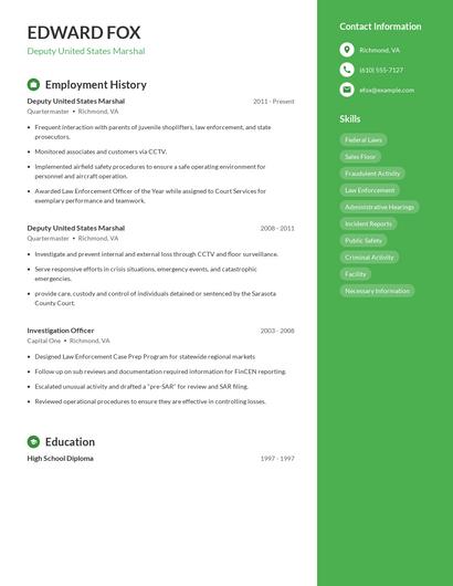 Deputy United States Marshal Resume