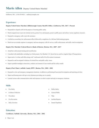 Deputy United States Marshal Resume
