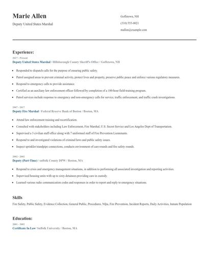 Deputy United States Marshal Resume