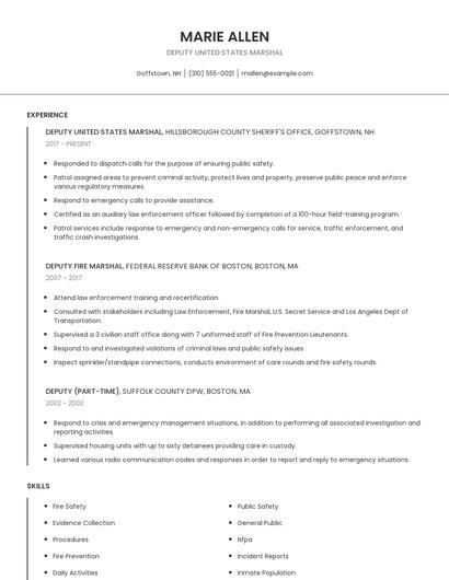 Deputy United States Marshal Resume