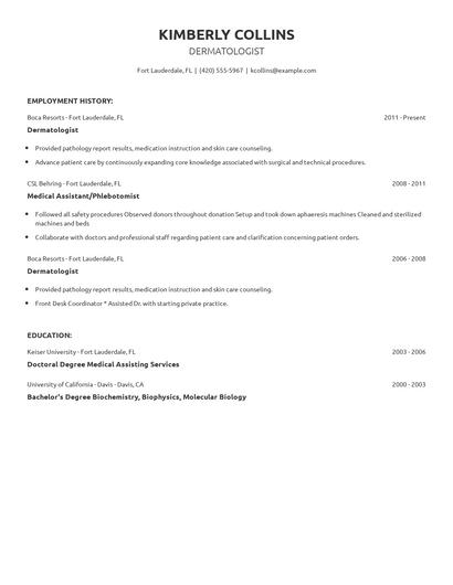 Dermatologist Resume