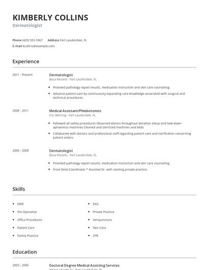 Dermatologist Resume