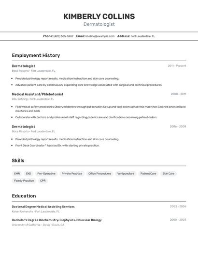 Dermatologist Resume