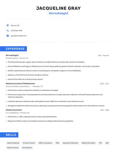 Dermatologist Resume