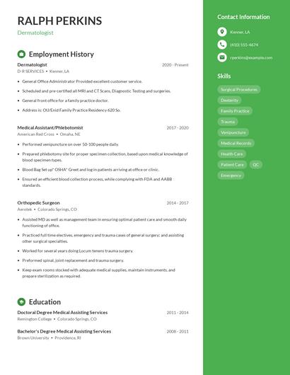 Dermatologist Resume