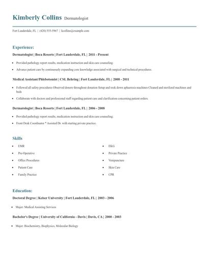 Dermatologist Resume