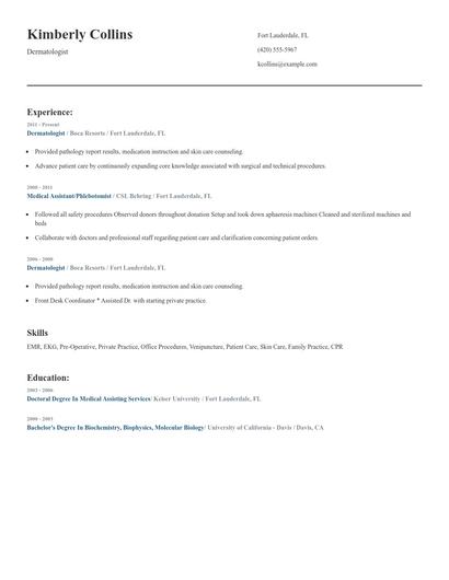 Dermatologist Resume