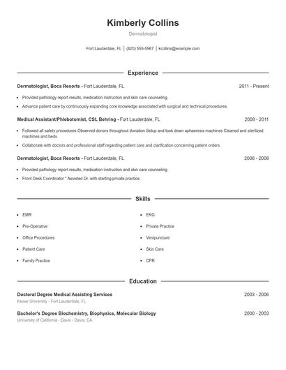 Dermatologist Resume