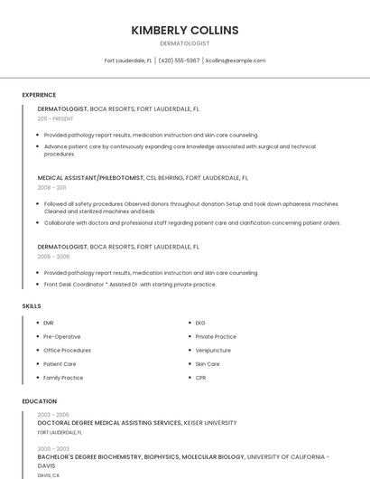 Dermatologist Resume