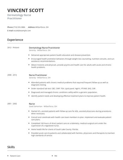 Dermatology Nurse Practitioner Resume