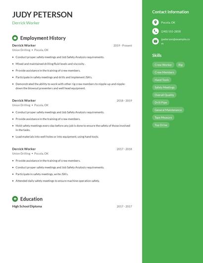 Derrick Worker Resume