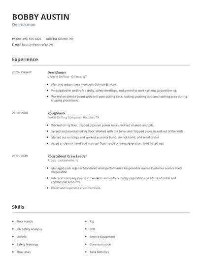 Derrickman Resume