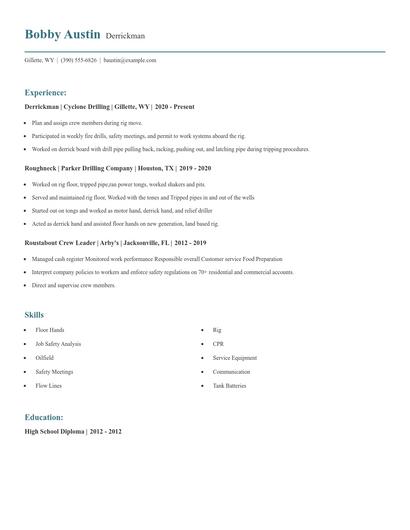 Derrickman Resume