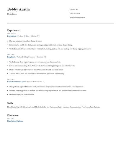 Derrickman Resume