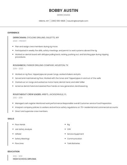 Derrickman Resume