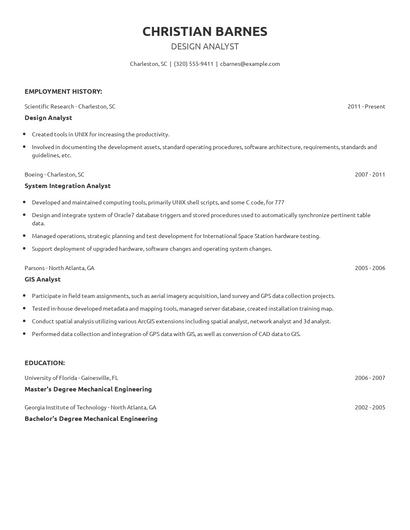 Design Analyst Resume