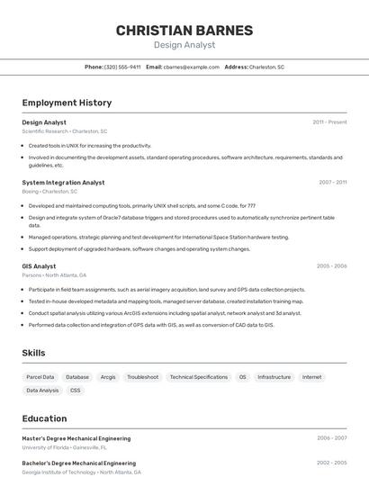 Design Analyst Resume