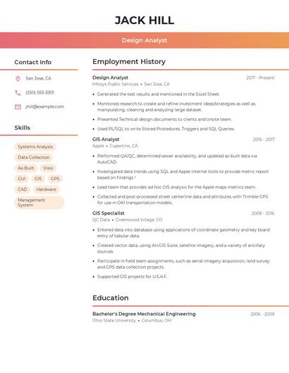 Design Analyst Resume