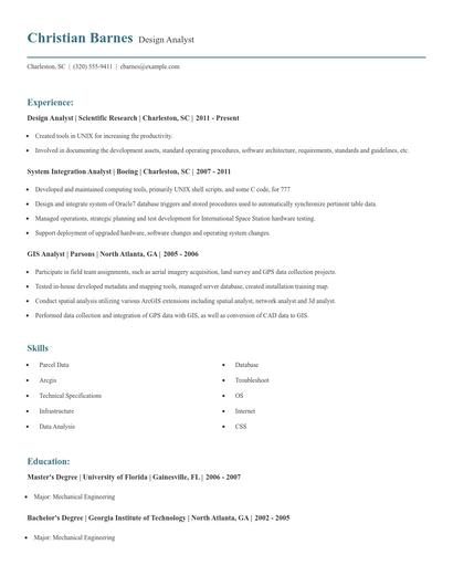 Design Analyst Resume
