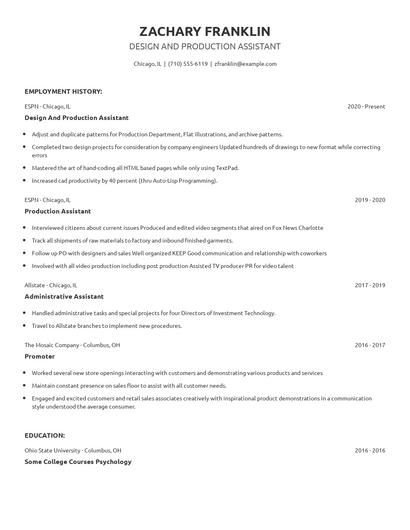 Design And Production Assistant Resume