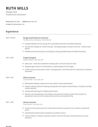 Design And Production Assistant Resume