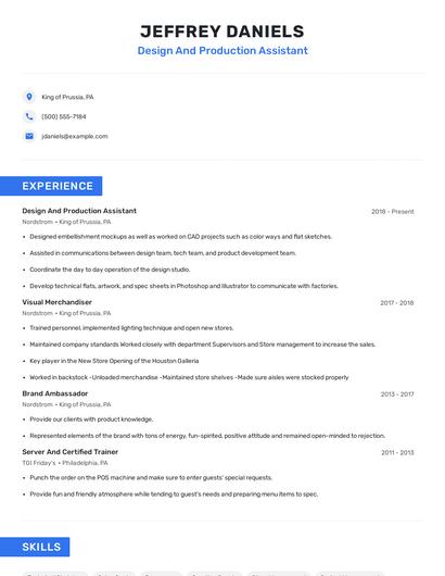 Design And Production Assistant Resume