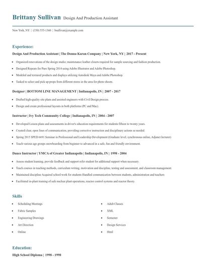 Design And Production Assistant Resume