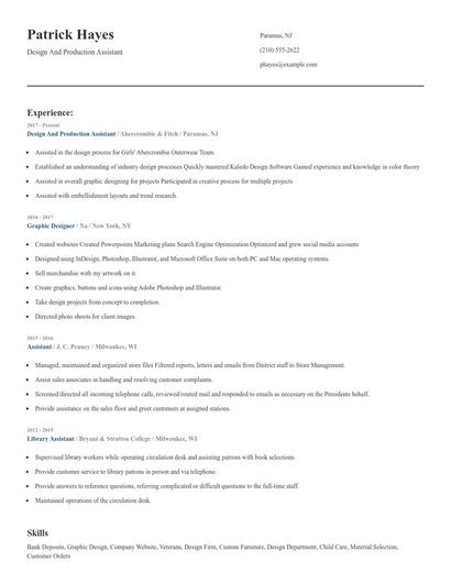 Design And Production Assistant Resume