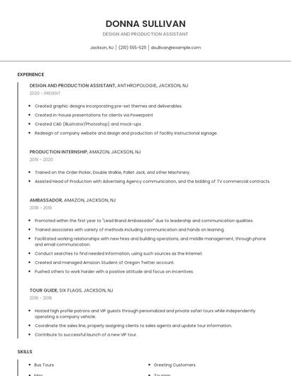 Design And Production Assistant Resume
