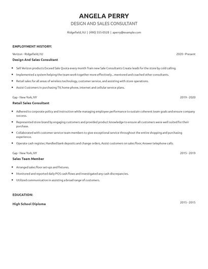 Design And Sales Consultant Resume