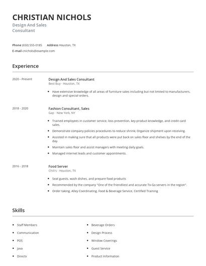 Design And Sales Consultant Resume